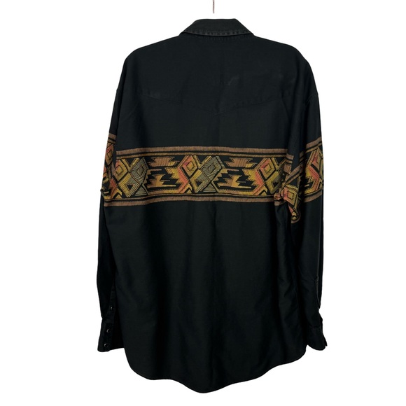 VTG Roper Black Aztec Snap Front Long Sleeve Western Shirt Men’s Size X-Large - Picture 5 of 9